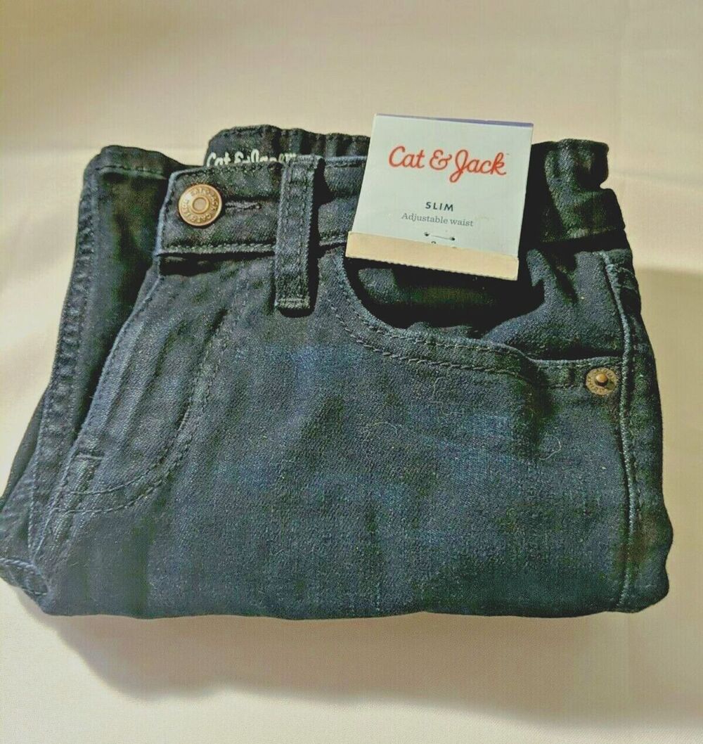 Cat & Jack Slim Girls Super Stretch Deep Dark Blue Jeans Sz 8 Adjustable Waist